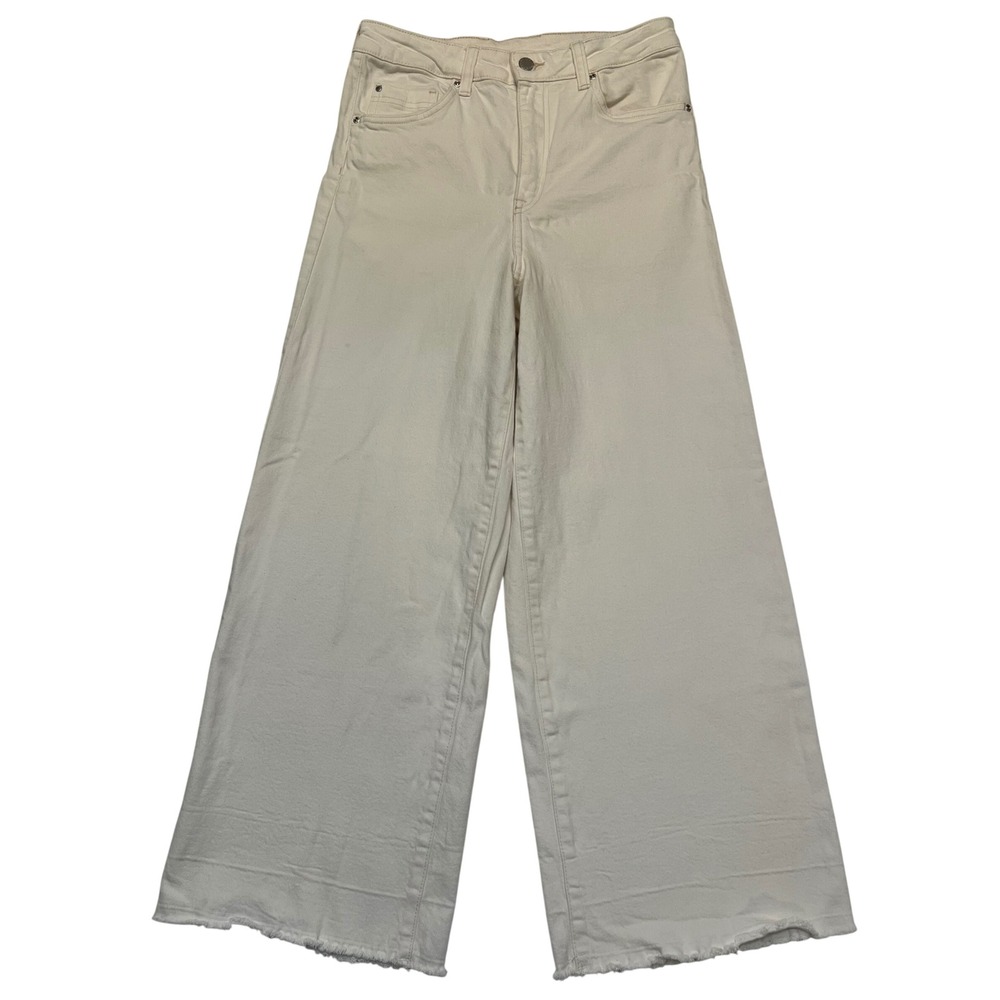 H&M &Denim White High Rise Culotte Wide Leg Raw Hem Clean Girl Jeans Size 6